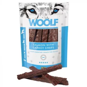 WOOLF Laks & Gulerod Strips er en lækker hundesnack
