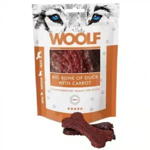 WOOLF Big Bone And og Gulerod lækre godbidder uden kunstige tilsætning- eller konserveringsmidler. Uden farvestoffer. En naturlig sund snack til din hund. Hunde godbidder din hunnd vil elske