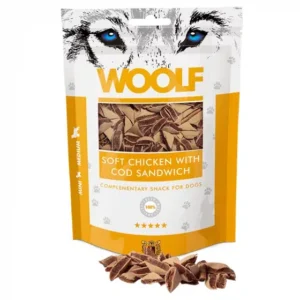 WOOLF Soft Kylling & Torsk Sandwich - Lækre godbidder uden kunstige tilsætning eller konserveringsmidler. En naturlig sund snack til din hund. Hunde godbidder