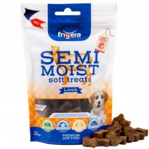 Frigera Semi-Moist Soft High Lam er lavet på 85% kød. Velegnet til allergi hunde. En sund godbid til din hund.