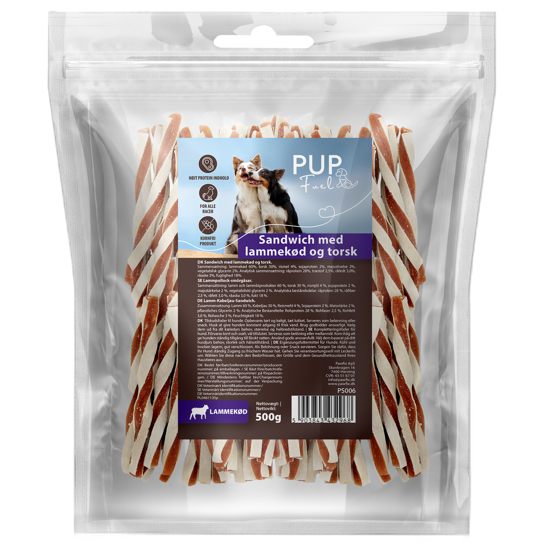 PupFuel Sandwich med lammekød & torsk (500 g)