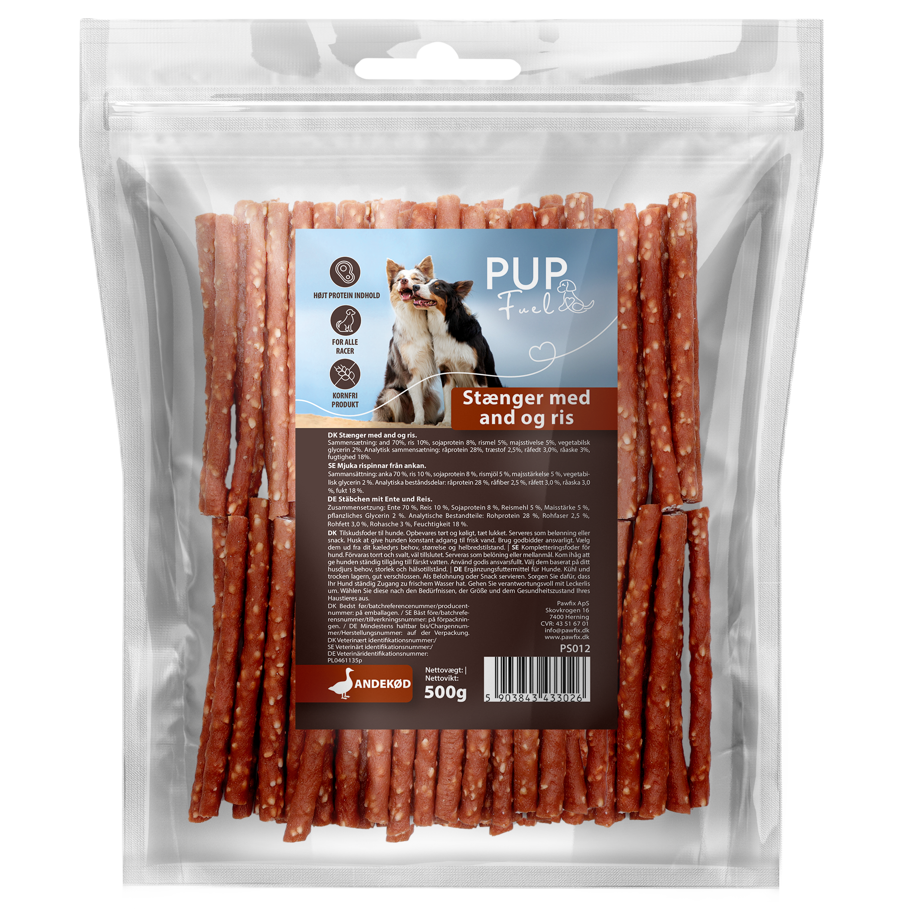 PupFuel – Stænger med and og ris 500 g