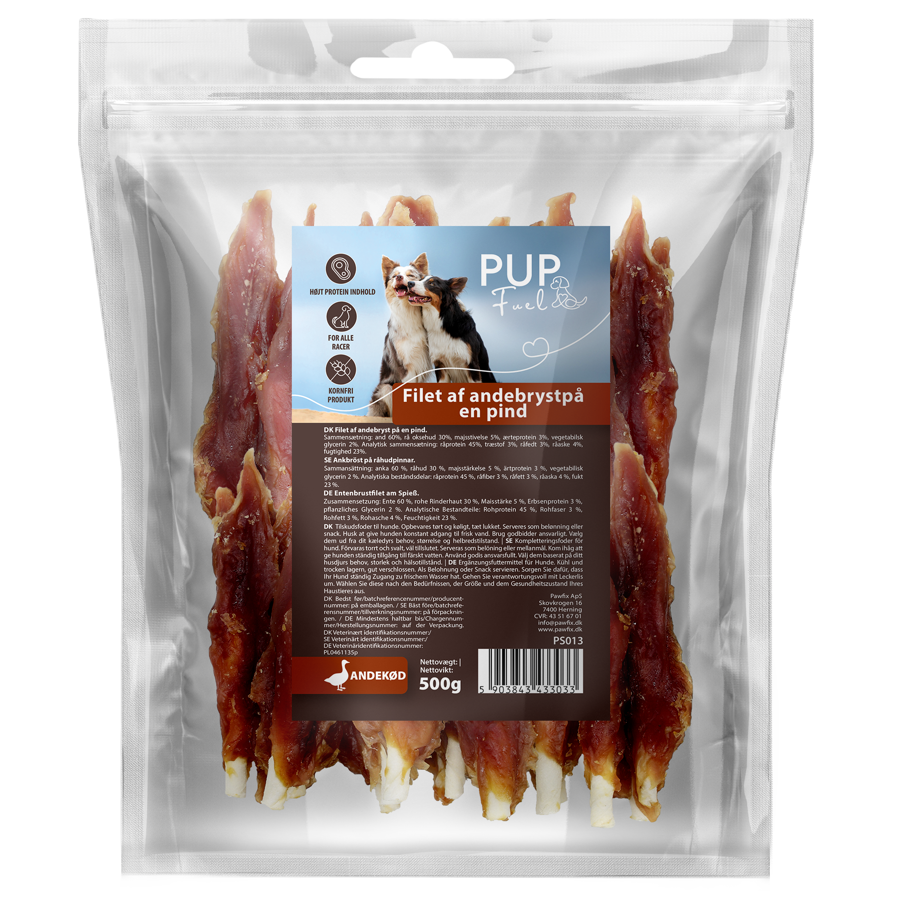 PupFuel – Filet af Andebryst på en Pind 500 g