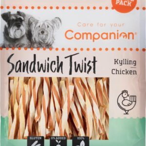Companion Chicken Sandwich Twist – glutenfri hundesnack med kylling og torsk i snoede stænger, 500 g.”