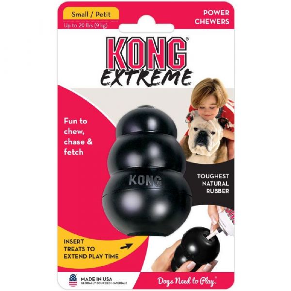 KONG Extreme robust hundelegetøj af naturgummi, ideel til store hunde med stærke tænder, fremmer legetrangen fordi den hopper uforudsigeligt, kan fyldes med godbidder eller pate.