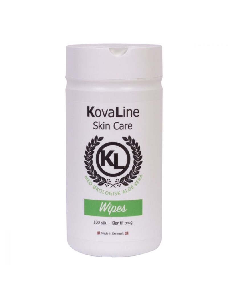 KovaLine Wipes 100 stk. Klar til brug. KovaLine Wipes indeholder KovaLine Plejeblanding klar til brug. Renser, peeler og plejer i samme proces. Enkel at bruge og gør det lettere at vaske de inficerede områder.