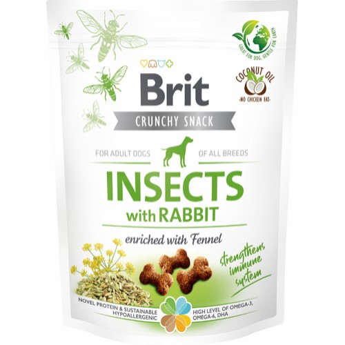 Brit Care Crunchy Snacks | Insekter & Kanin 200g. Lækre godbidder