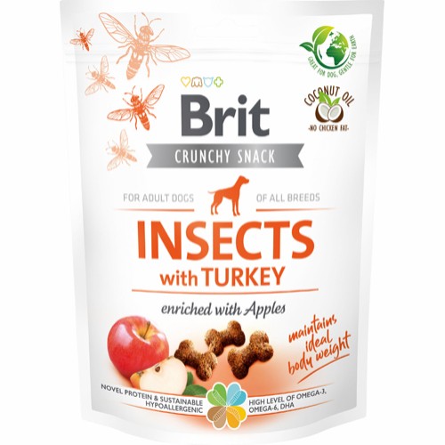 Brit Care Crunchy Snack | Insekter og Kalkun - Funktionelle knasende godbidder med insekt og kalkun, beriget med æble.