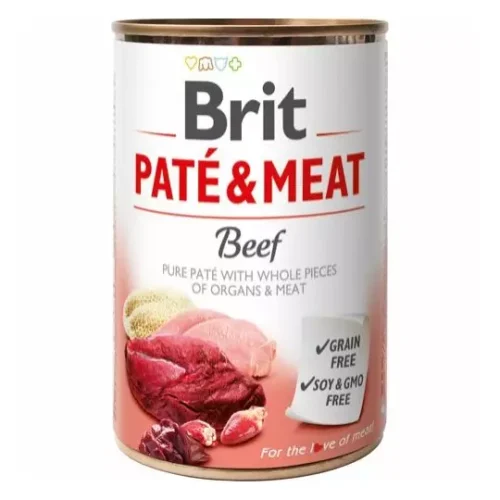 Brit Pate & Meat Beef 400g - Du får et vådfoder til din hund med en lækker kombination af ægte bidder af kød og indmad i paté. Vådfoder til din hund