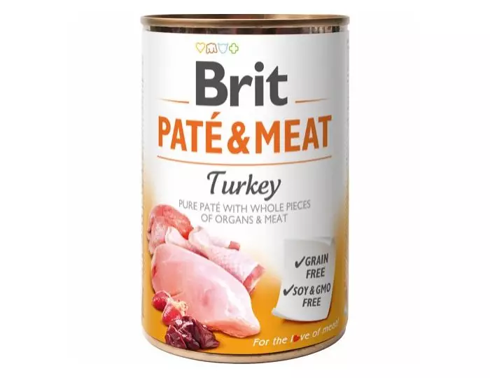 Brit Pate & Meat Turkey 400g - Du får et foder til din hund med en lækker kombination af ægte bidder af kød og indmad i paté. Vådfoder til din hund