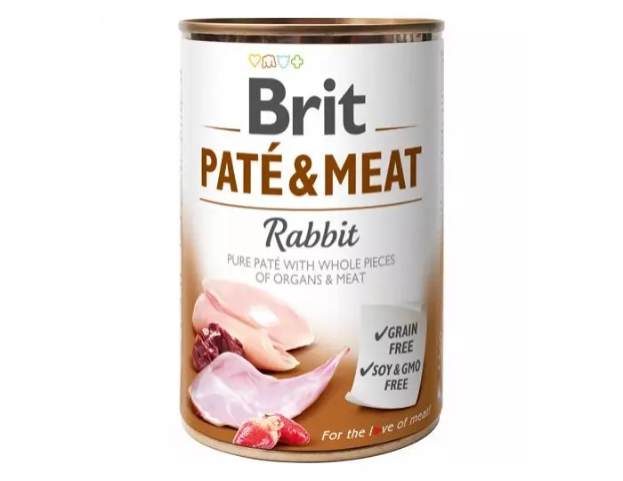Brit Pate & Meat Rabbit 400g lækker kombination af ægte bidder af kød og indmad. Lækreste vådfoder til din hund