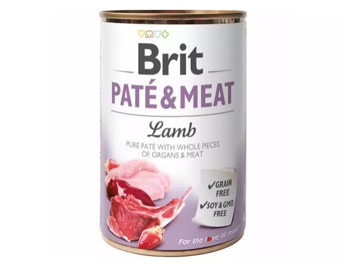 Brit Pate & Meat Lamb 400g Du får et foder til din hund med en lækker kombination af ægte bidder af kød og indmad i paté. Hundegodbidder, dåse foder til hunde