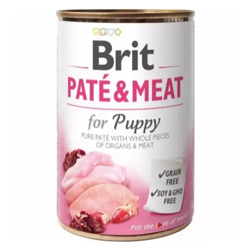 Brit Pate & Meat Puppy 400g - Du får et foder til din hvalp som er med en lækker kombination af ægte bidder af kød og indmad i paté. Lækker vådfoder til din hunde hvalp