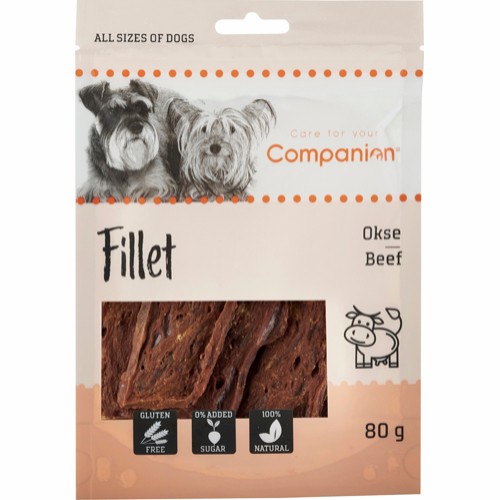 Companion Beef Fillet - Lækre oksekød fileter fra Companion. Godbidderne er glutenfri, uden tilsat sukker og 100% naturlige.
