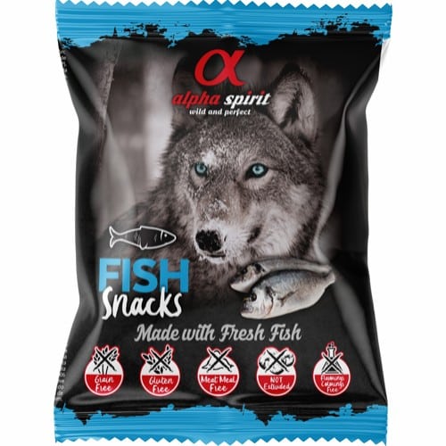 Alpha Spirit Fish Snack er lækre hundegodbidder, der er lavet af fisk af høj kvalitet og andre naturlige ingredienser. Disse snacks er velegnede som belønninger eller som en ekstra speciel forkælelse til din hund. Lækre hundegodbidder og hunde snacks