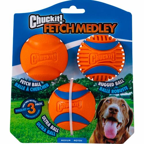 Chuckit Fetch Medley Bolde det perfekte aktiveringslegetøj til din hund. Med dette sæt får du tre forskellige bolde, der vil holde din hund underholdt i timevis