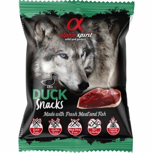 Alpha Spirit Duck Snack - Lækre snacks til hunde, lavet af naturlige ingredienser. Beløn din hund med sunde godbidder af god kvalitet.