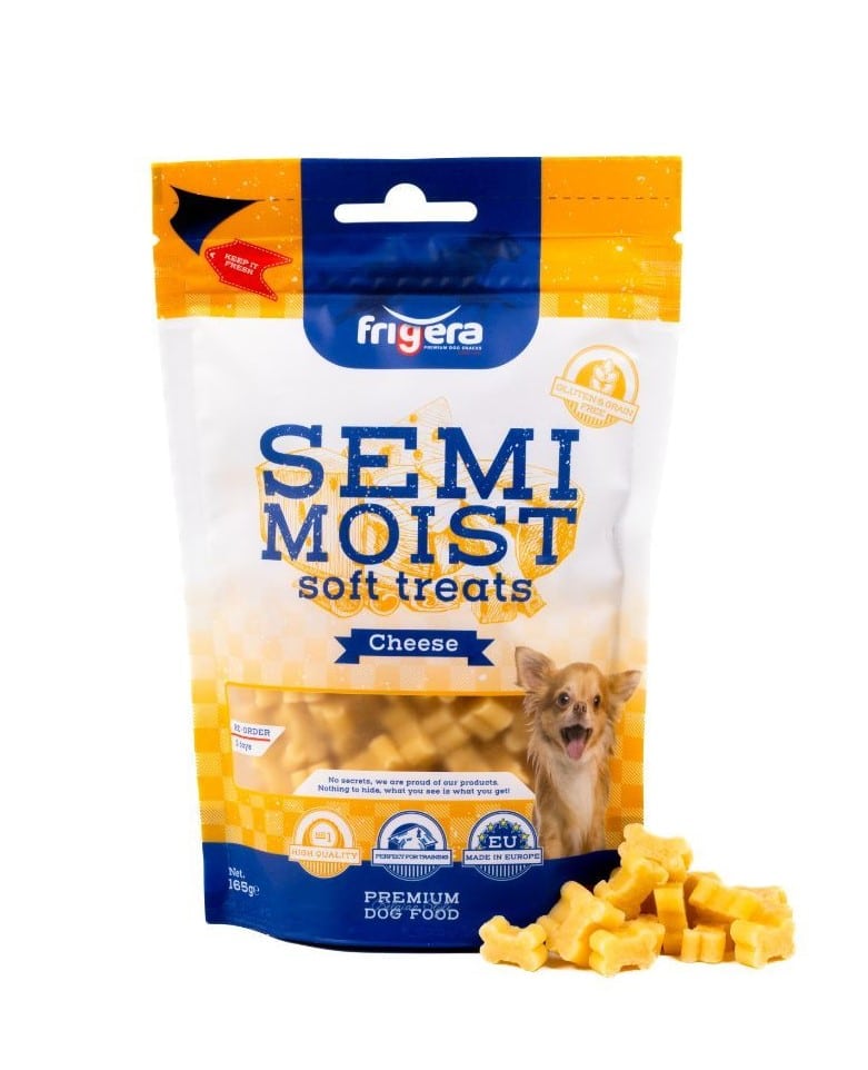 Frigera Semi-Moist Soft Glutenfri Ost er en lækker Glutenfri godbid til hunde. Er velegnet til hunde med allergi.
