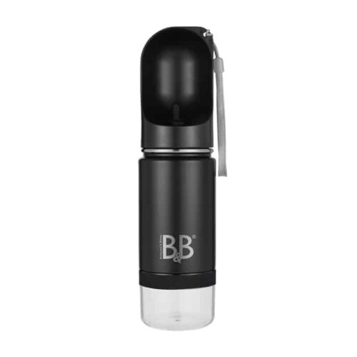 B&B Luksus 3i1flaske - dobbeltsidet rustfristål med godbids opbevaring Lækker vandflaske til hunde