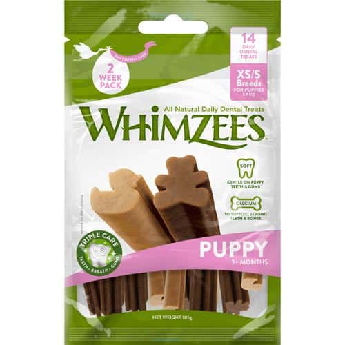 Whimzees Puppy er en særligt designet hundegodbid fra Whimzees, der er skabt med hvalpe i tankerne. Disse godbidder er ikke kun velsmagende, men de bidrager også til at fremme sundhed og tandhygiejne hos hvalpe. Godbidder til hvalpe